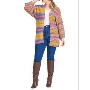 Black Tape Plus Kimono-Sleeve Space Dye Cardigan - 0X